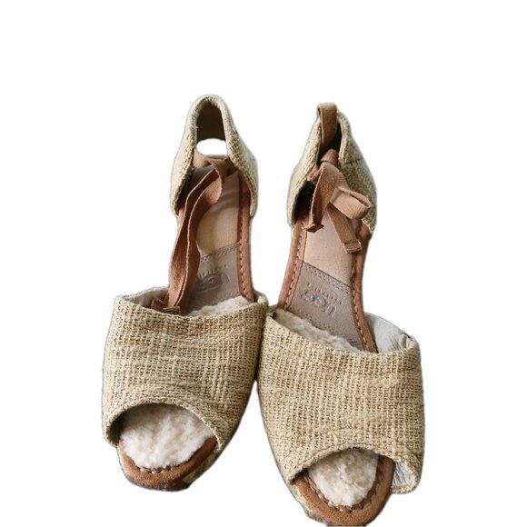 UGG Ankle Strap Wedge Espadrille Jute Platform Sandals Open Toe Womens 9 Boho - Picture 3 of 7